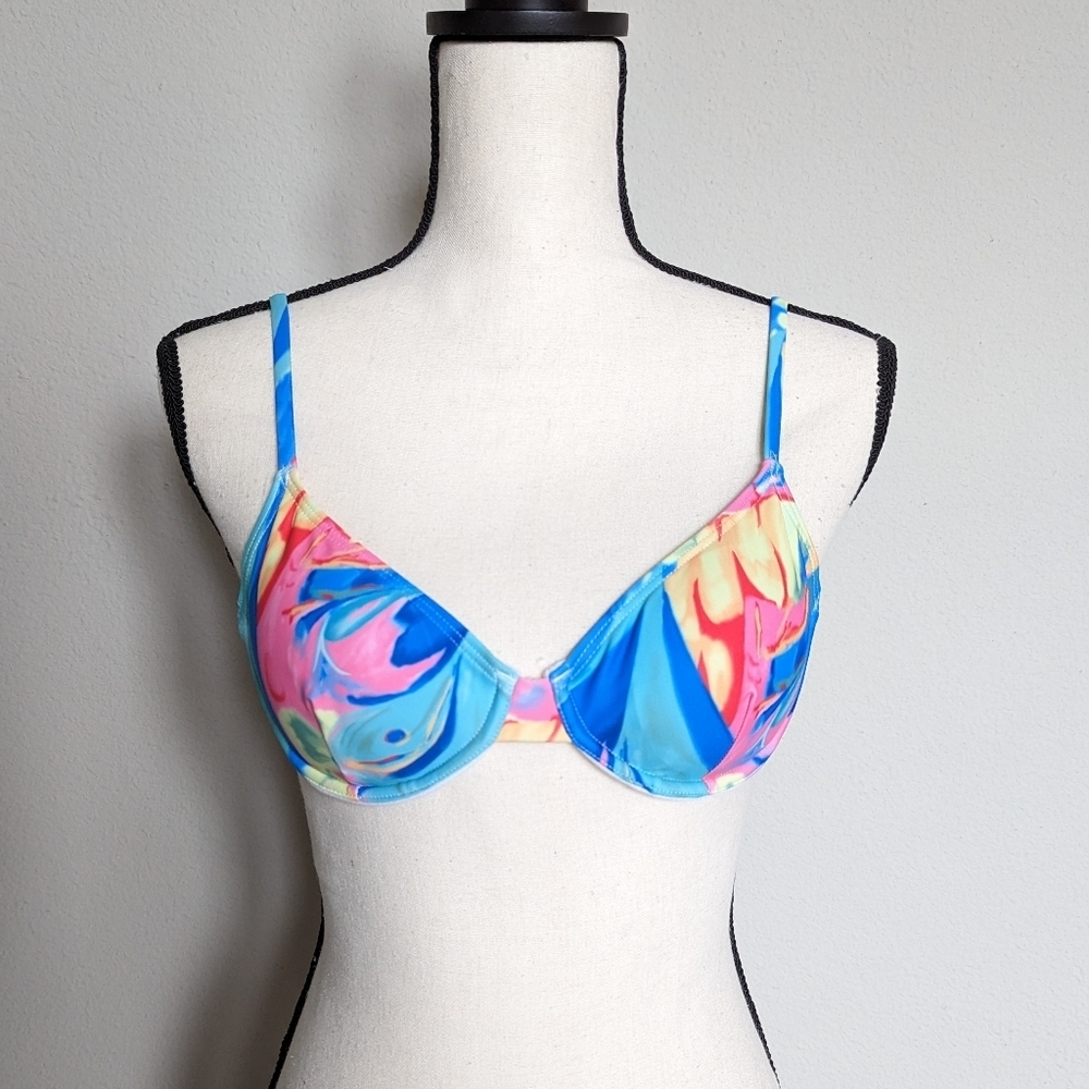 Abstract colorful tie dye pattern push up adjustable bikini top size S M L
